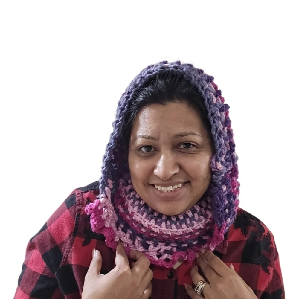 8-way Crochet Scarf Chuncky Cupcakes Blackberry Sorbet Color Winter handmade